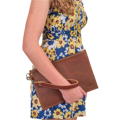 FELICITY ZIPPERED CLUTCH WITH WRISTLET - SMALL - WINE BISON