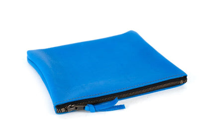 LEATHER TOP ZIPPER POUCH - OCEAN BLUE