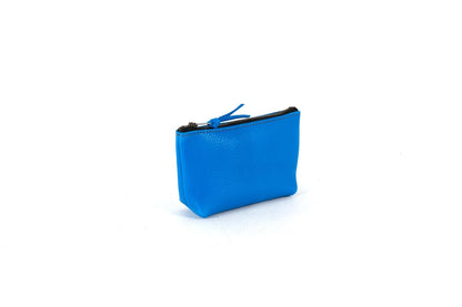 LEATHER ZIPPERED POUCH WITH GUSSET - SMALL - OCEAN BLUE