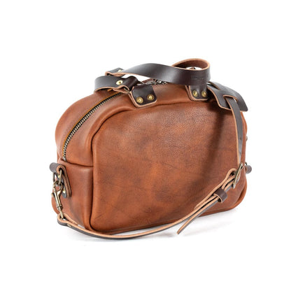 HOFFMAN LEATHER CROSSBODY BAG - SADDLE