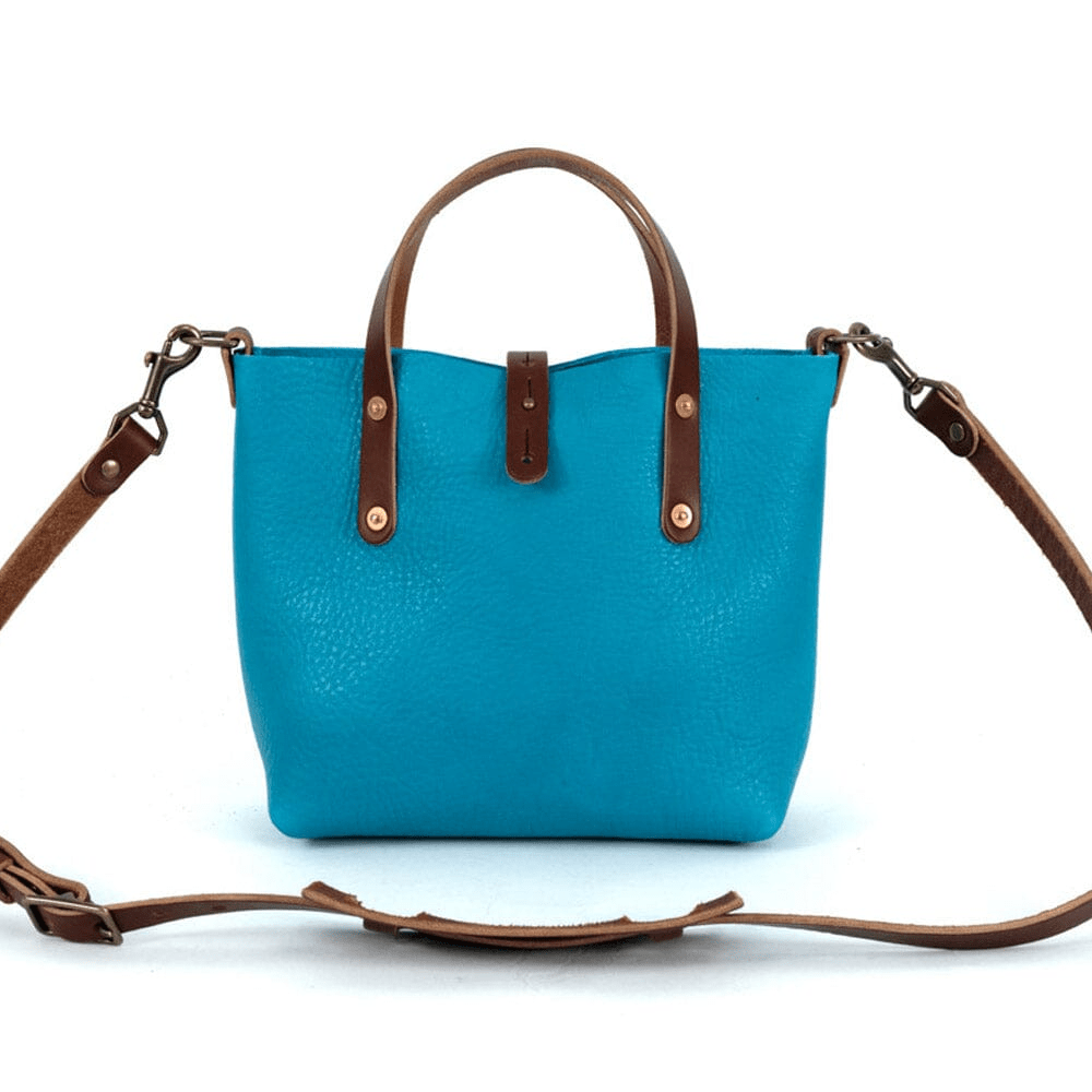 AVERY LEATHER TOTE BAG - MINI CROSSBODY - TURQUOISE