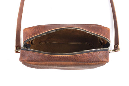 SARAH LEATHER CROSSBODY - TANGERINE BISON