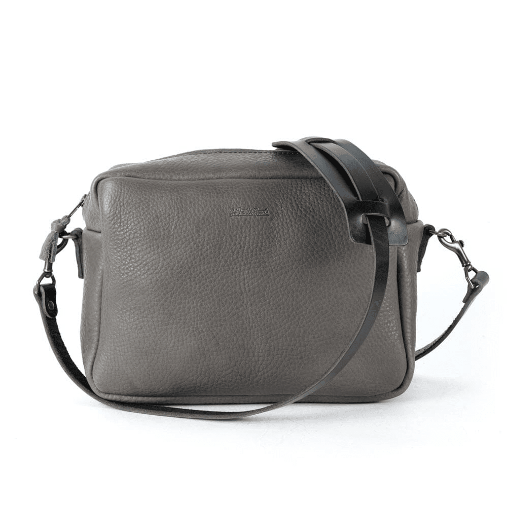 SARAH LEATHER CROSSBODY - LARGE - LEAD GRAY