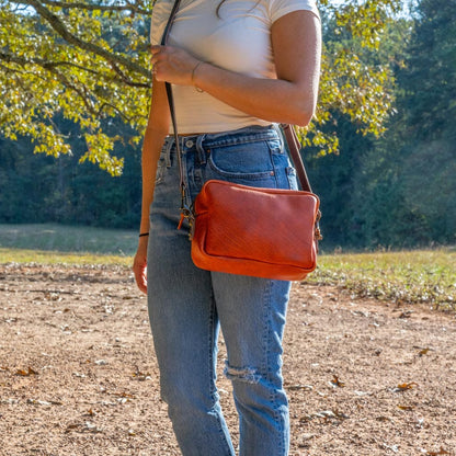 SARAH LEATHER CROSSBODY - TANGERINE BISON