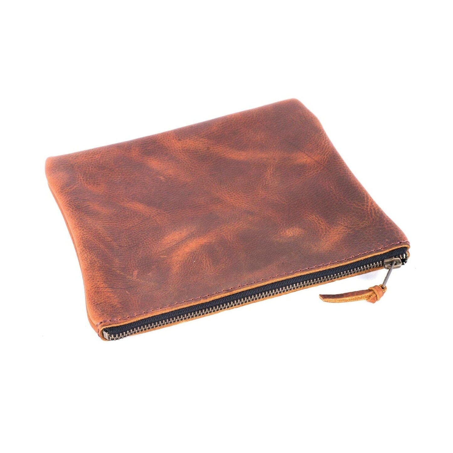 LEATHER TOP ZIPPER POUCH - MEDIUM