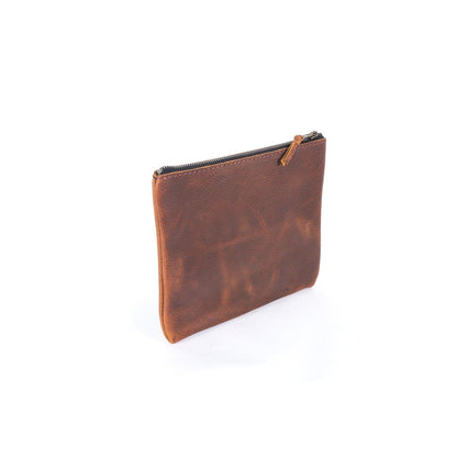 LEATHER TOP ZIPPER POUCH - LARGE