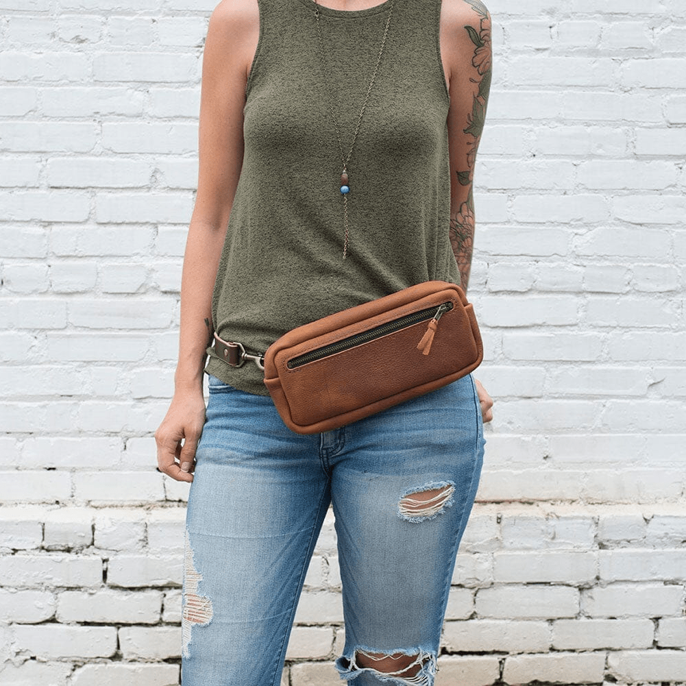 LEATHER FANNY PACK / LEATHER WAIST BAG - CRIMSON