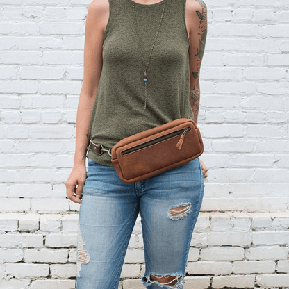 LEATHER FANNY PACK / LEATHER WAIST BAG - CRIMSON