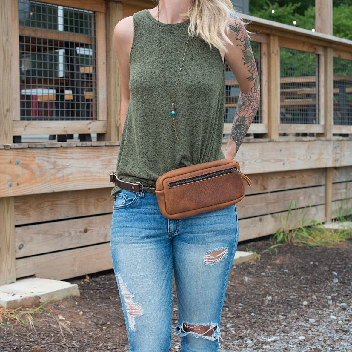 LEATHER FANNY PACK / LEATHER WAIST BAG - TOBACCO
