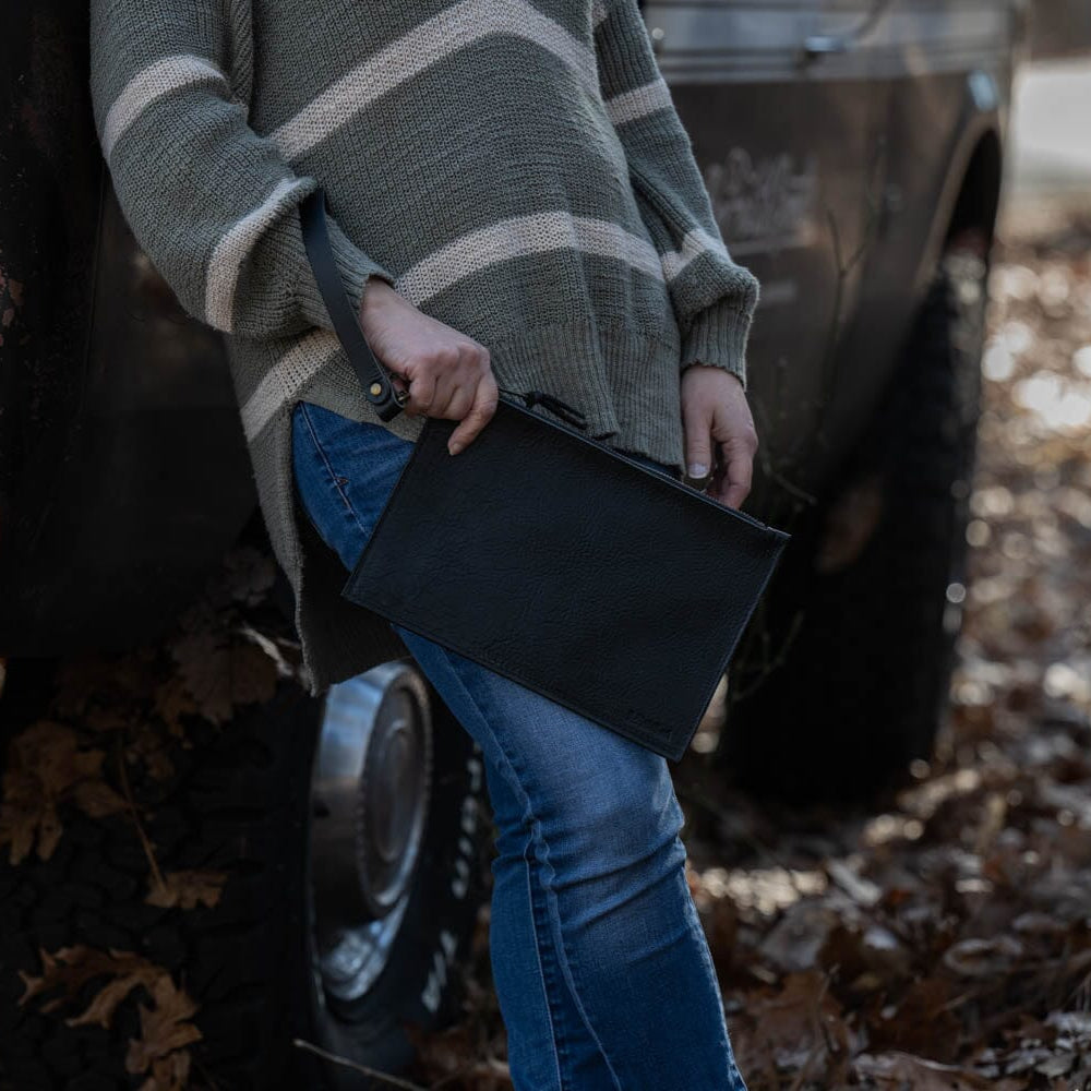 FELICITY ZIPPERED CLUTCH WITH WRISTLET - SMALL - BLACK BISON