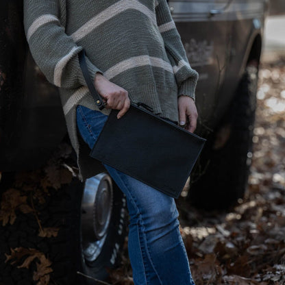 FELICITY ZIPPERED CLUTCH WITH WRISTLET - SMALL - BLACK BISON