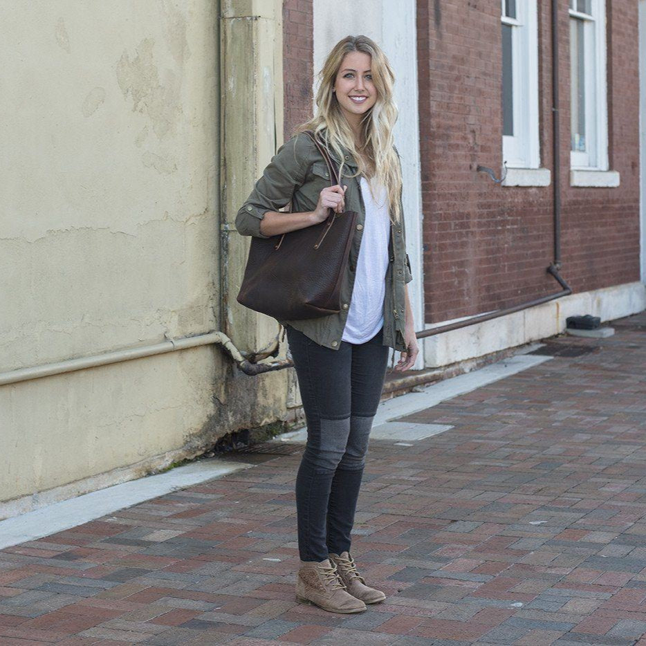 leather tote bag, full grain leather bag - mocha color - Avery Tote Medium