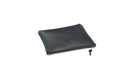LEATHER TOP ZIPPER POUCH - BLACK BISON