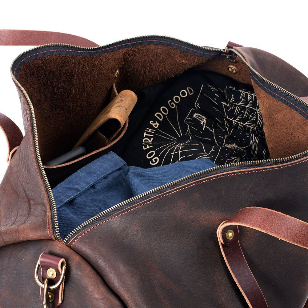 WILLIAM LEATHER DUFFLE BAG - OLIVE - SADDLE STRAPS - IN STOCK