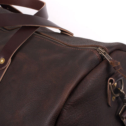 WILLIAM LEATHER DUFFLE BAG - OLIVE - SADDLE STRAPS - IN STOCK